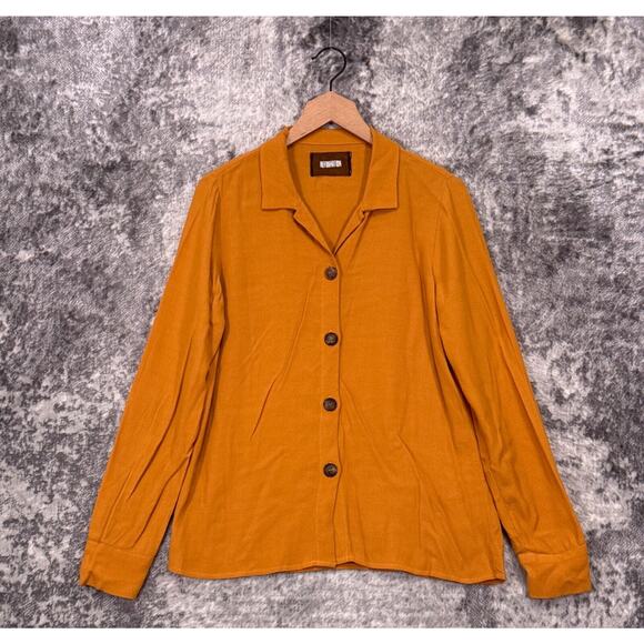 Reformation Shirt Small Womens Gold Crepe Long Sleeve Button Up Top - Picture 1 of 8